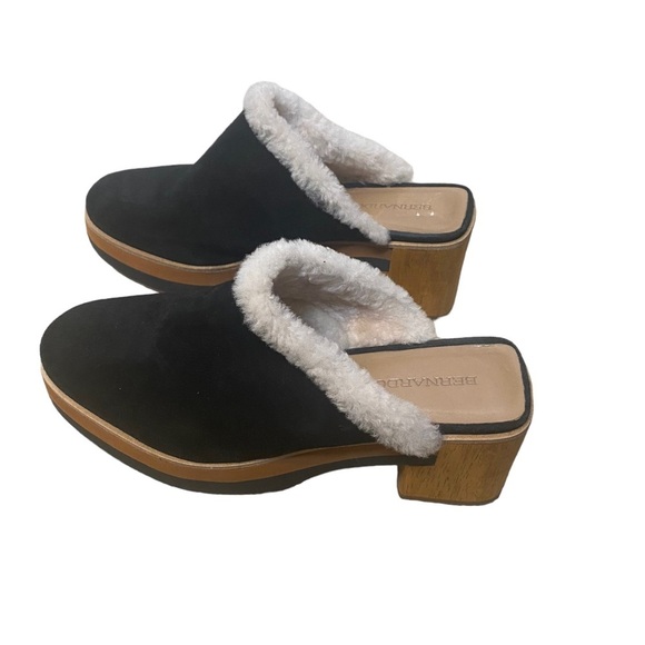 Anthropologie Bernardo Sky Clog platform Shearling cozy black suede shoe - Picture 5 of 11